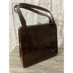 Vintage Dofan France Clasp Top Brown Bag Genuine Leather Animal Print